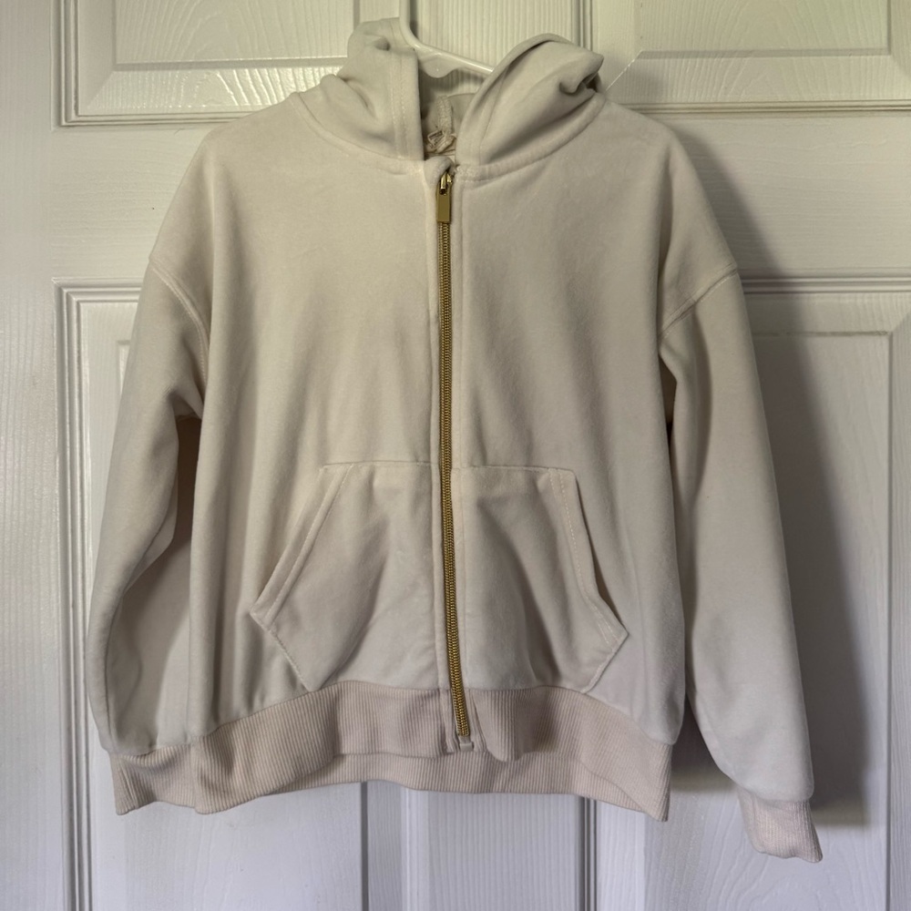 Jessica Simpson Girls 6 Cream‎ Zip Up Fleece Hoodie Jacket Pockets EUC